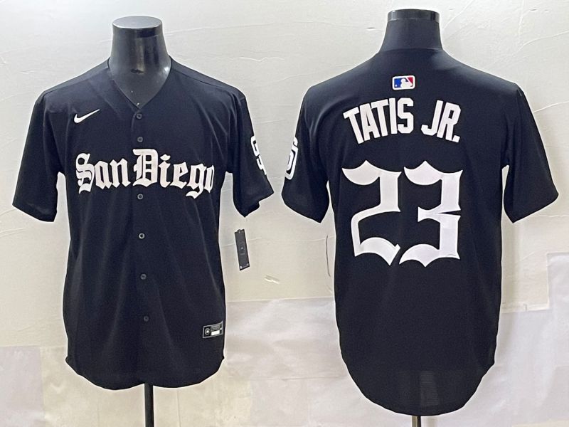 Men 2025 San Diego Padres #23 Tatis jr Black Five generations Joint Name Nike MLB Jersey style 1